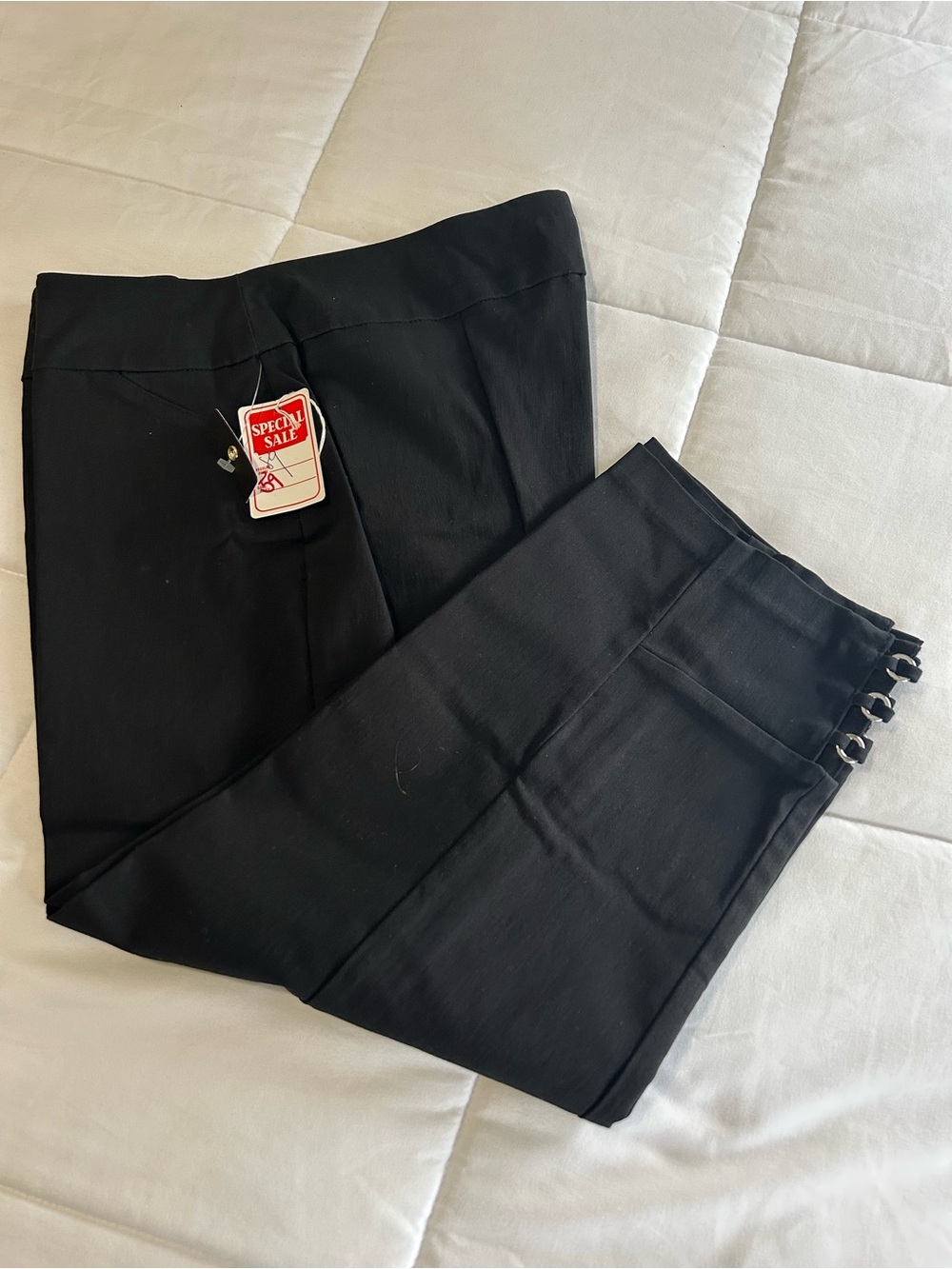 Black Women's Capris with Side Buckle Detail -